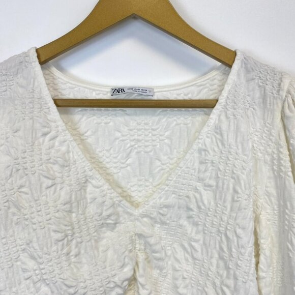 Zara White Puff Shoulder V Neck Crop Top - Picture 7 of 11